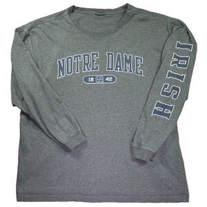 Notre Dame Irish Shirt Mens 2XL Gray Cotton Crewneck Long‎ Sleeve Football NCAA